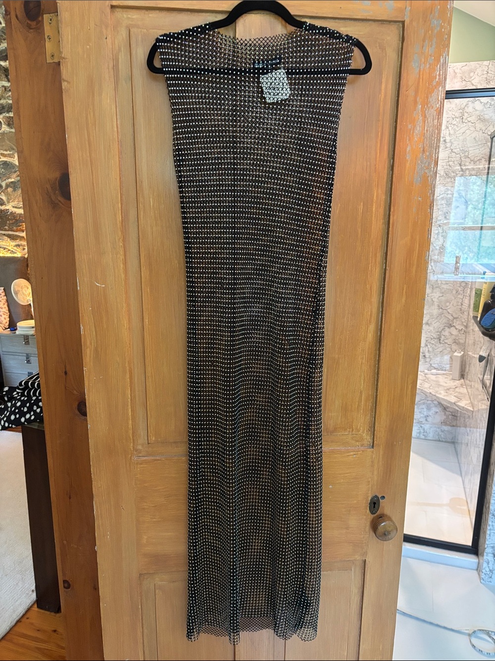 Urban Outfitters Black Rhinestone Mesh Slip Dress